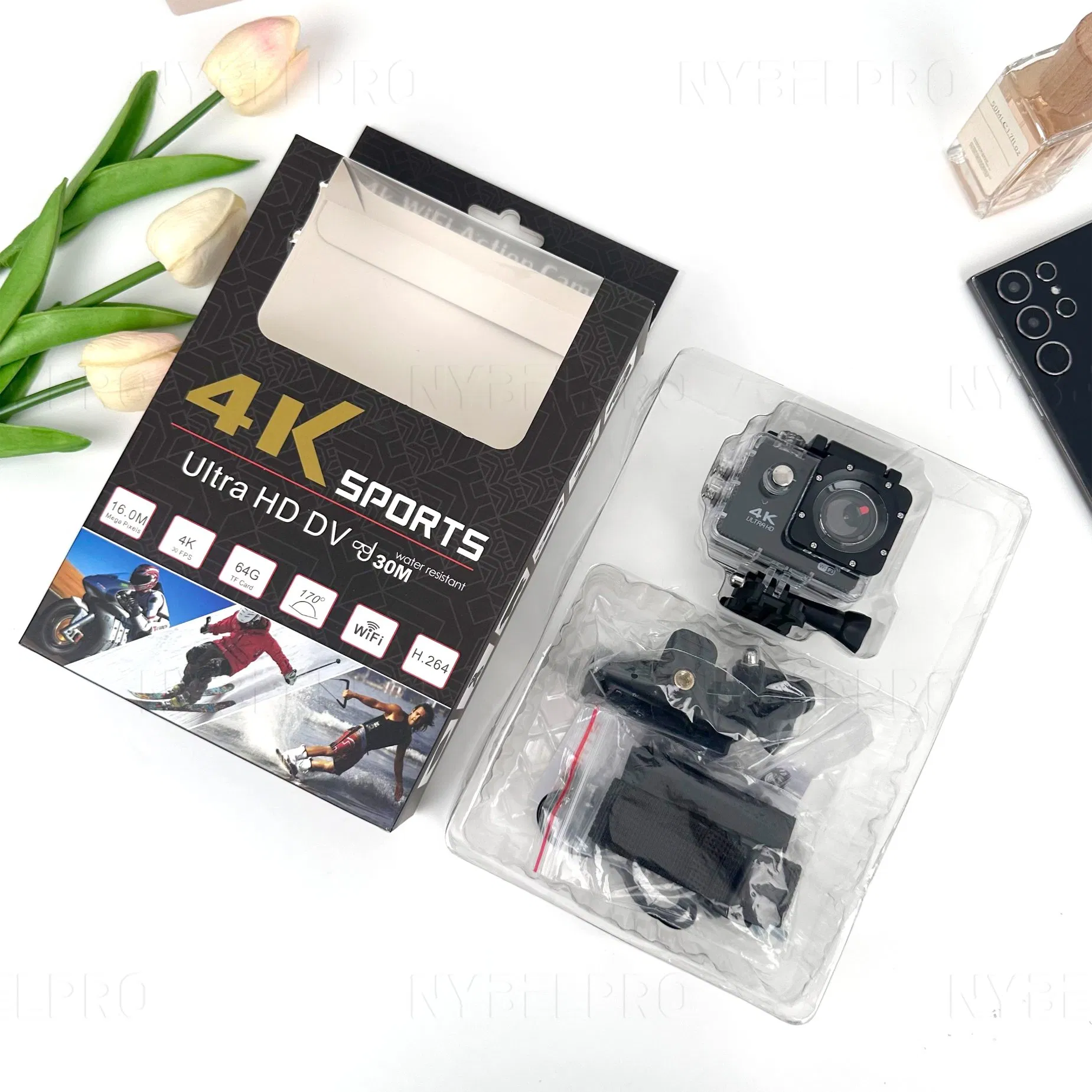 Waterproof 4K Camera Professional Mini Sports Camera Todotiempo HD Action Camera Support SD Card for Outdoor Sports, Diving Activities Video Camera