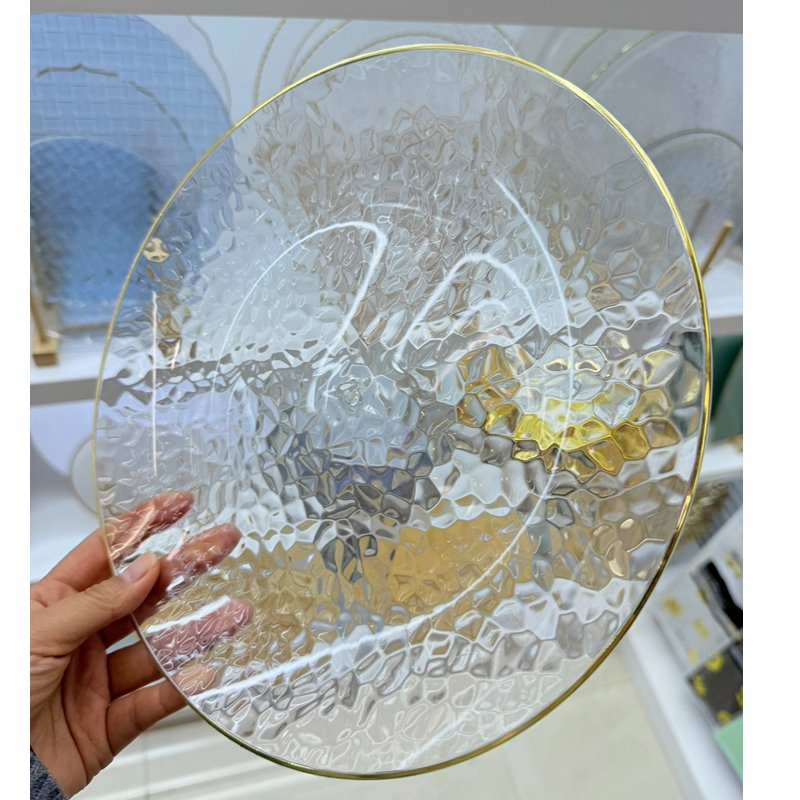 Hammered Clear Plastic Disposable Plates with Gold Rim Include 25 Clear Gold Dessert Plates, 25 Dinner Plates for Party