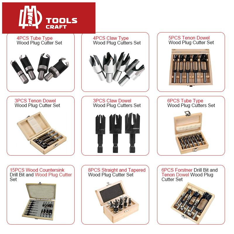 8PC Plug Chamfer Wood Cutter Straight and Tapered Drill Bit Set
