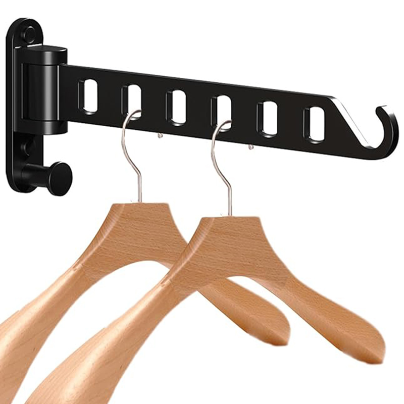 Matte Black Wall Mounted No Drill Foldable Rotation Ceiling Laundry Clothes Hanger Drying Rod with Swing Arm