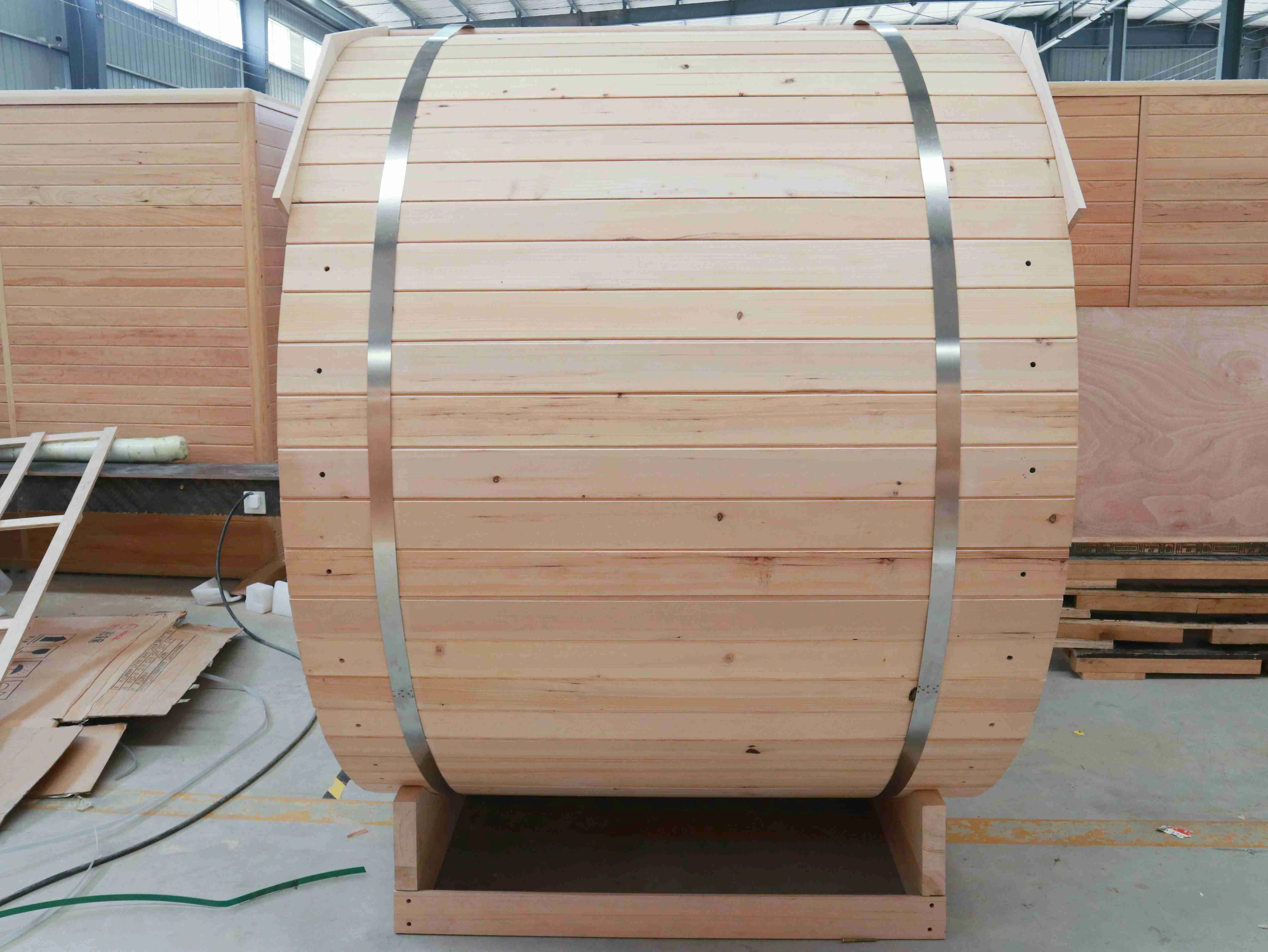 Barrel Outdoor Sauna 4.5 Kw Power Hemlock Solid Wood for Health and Relaxation-for Villas