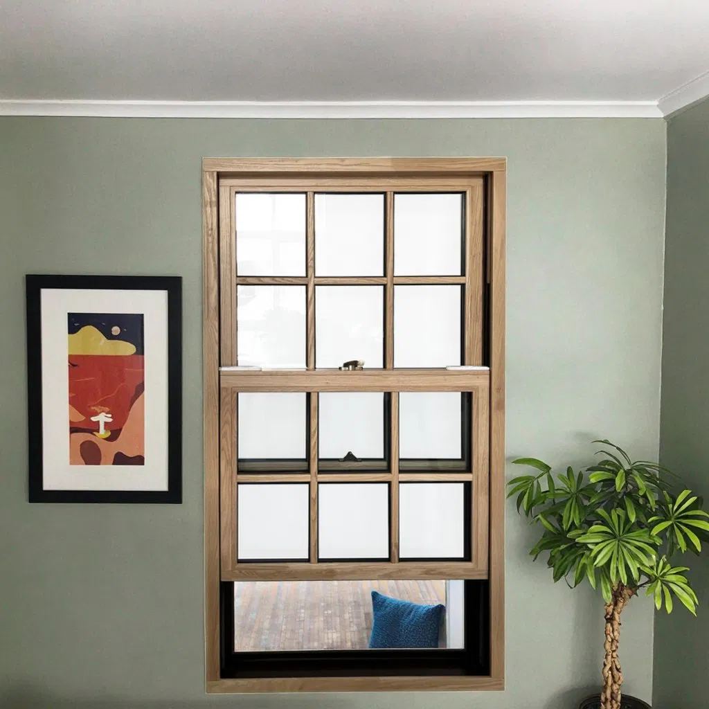 Penjoy Wood Double Glazed Single Hung Craftsman Style Heat Insulated Window with Stainless Steel Screen and Sliding Design