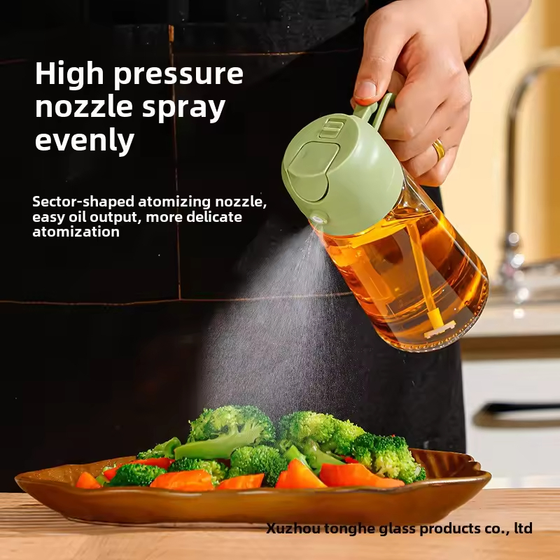 2 in 1 Premium Glass Kitchen Oil Sprayer Dispenser Bottle for Cooking and Serving Olive Oil Food Use