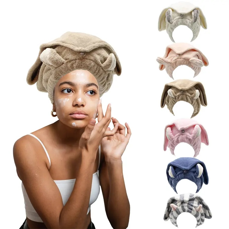 Hair Drying Towel Wrap with Rabbit Ears Hair Shower Cap