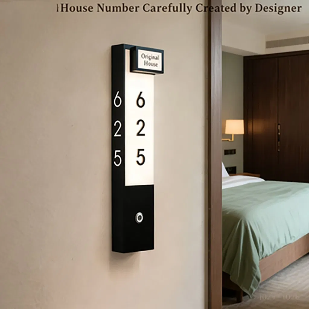 Customized LED Panel Stainless Steel Apartment Acrylic Hotel Door Sign LED Light Hotel Room Number Side View Illuminated Sign
