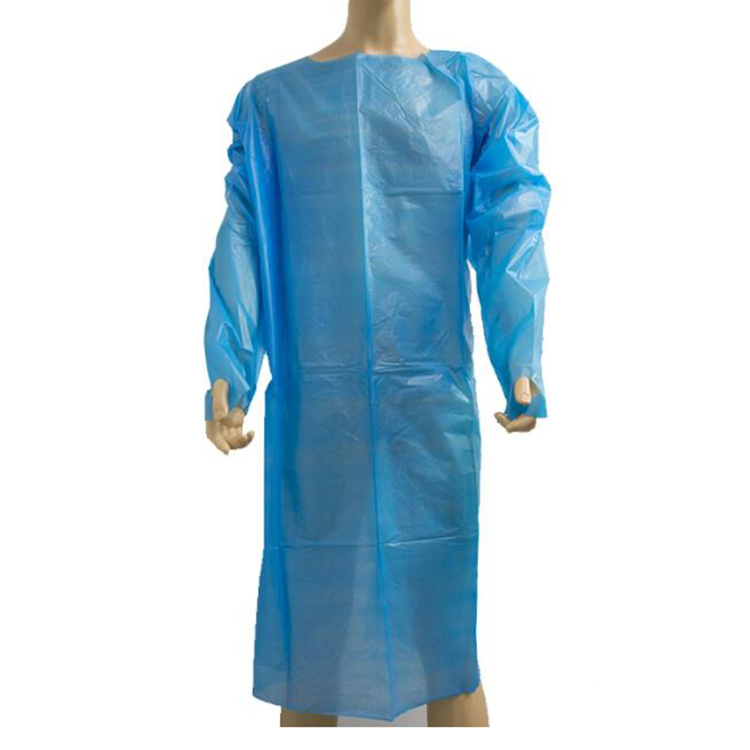 Disposable CPE PE Visiting Gown/Plastic Apron Blue Plastic Non-Surgical CPE Isolation Gown