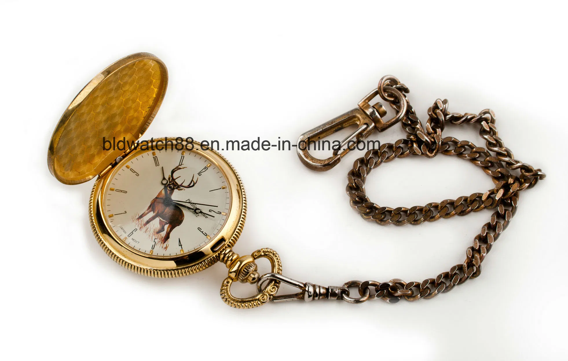 Custom Logo 50mm Analog Quartz Yellow Gold Pocket Watch with Chain