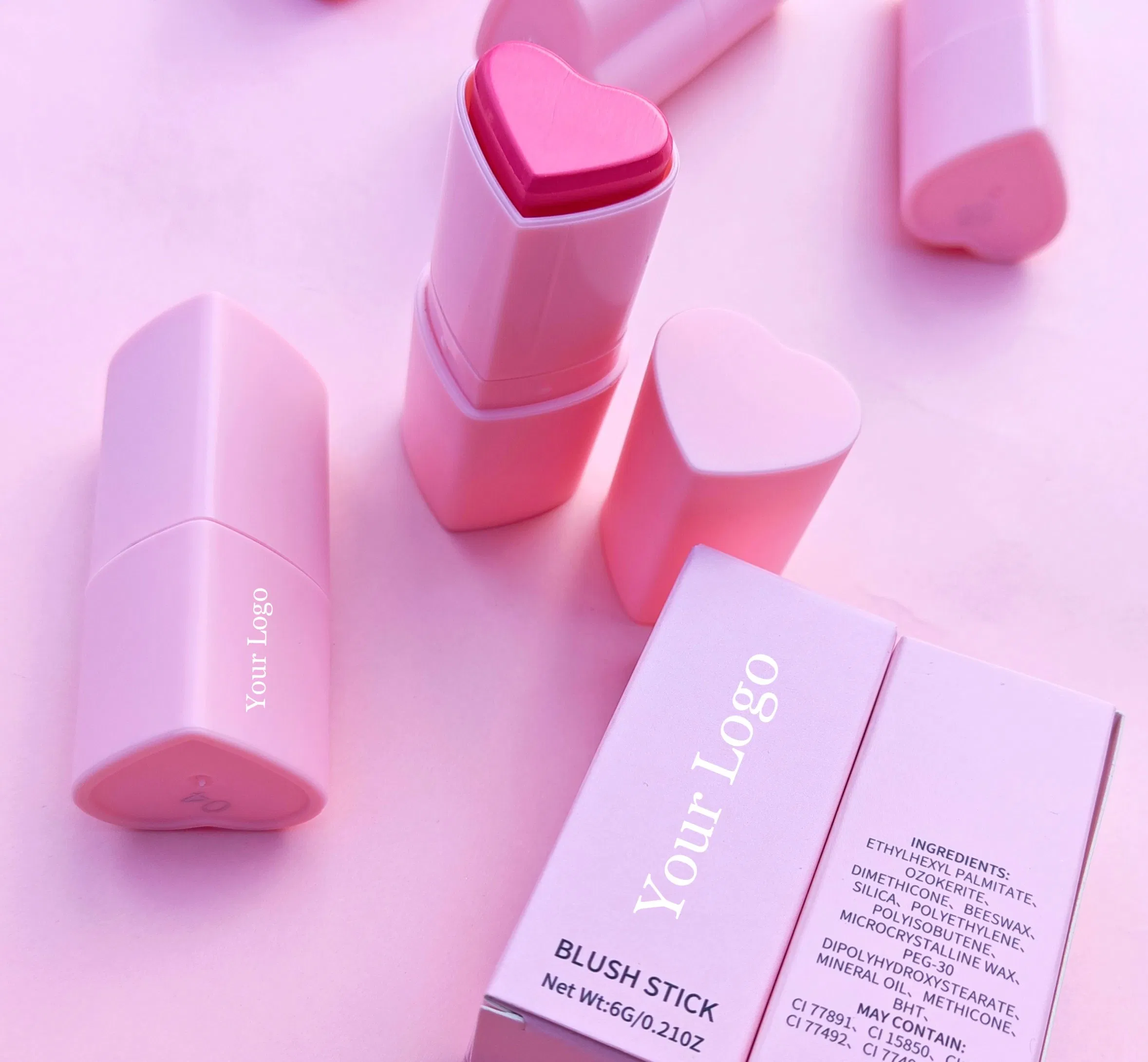 Creamy Heart Blush Stick Smooth Long Lasting Cute Face Makeup Customize Logo Waterproof Wholesale Blush