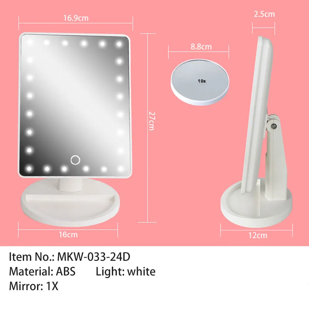 24 LED Lights with Touch Sensor Table Makeup Mirror with USB or Batteries for Home and Travelling