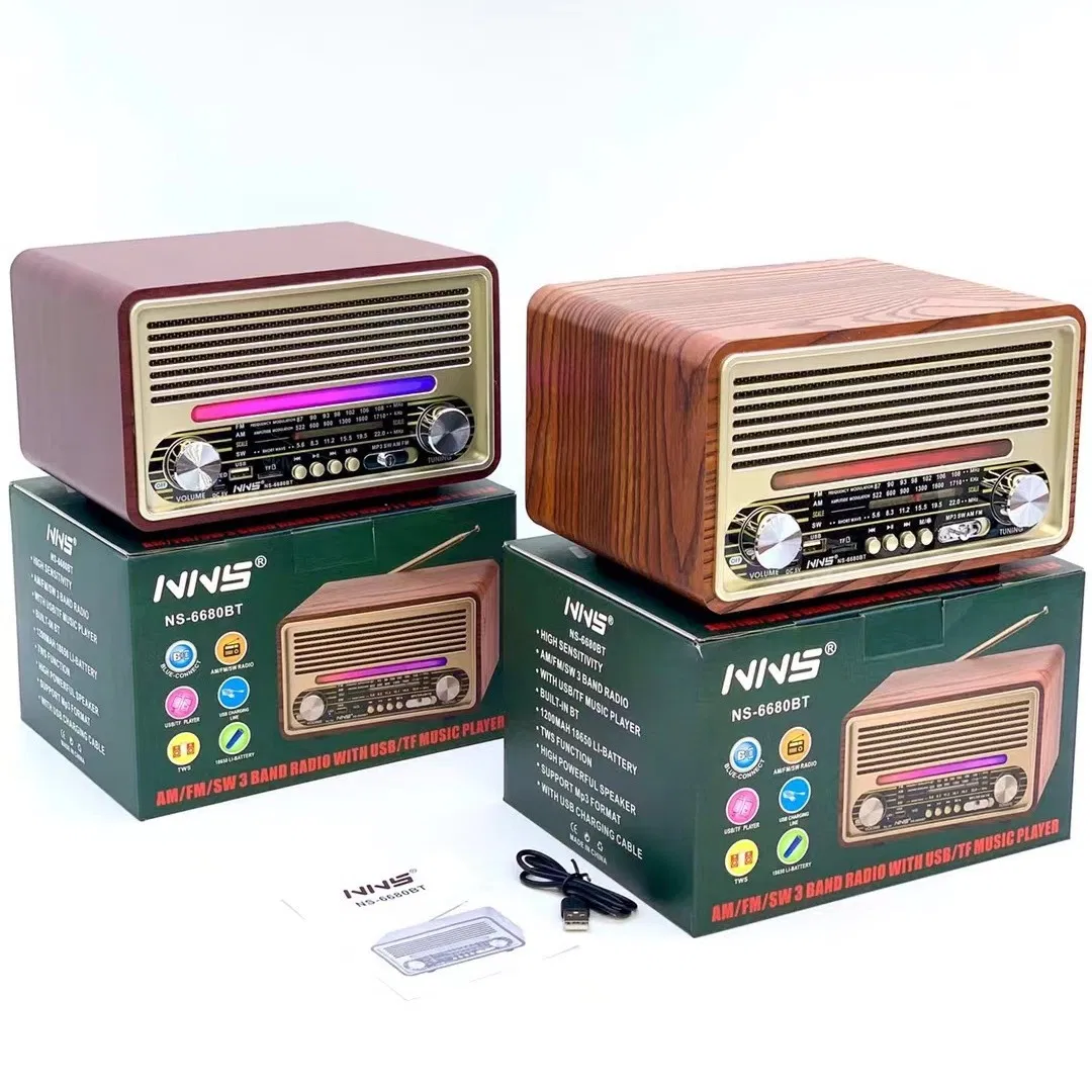 Радио-колонка NS-6680BT с деревянным корпусом и Bluetooth