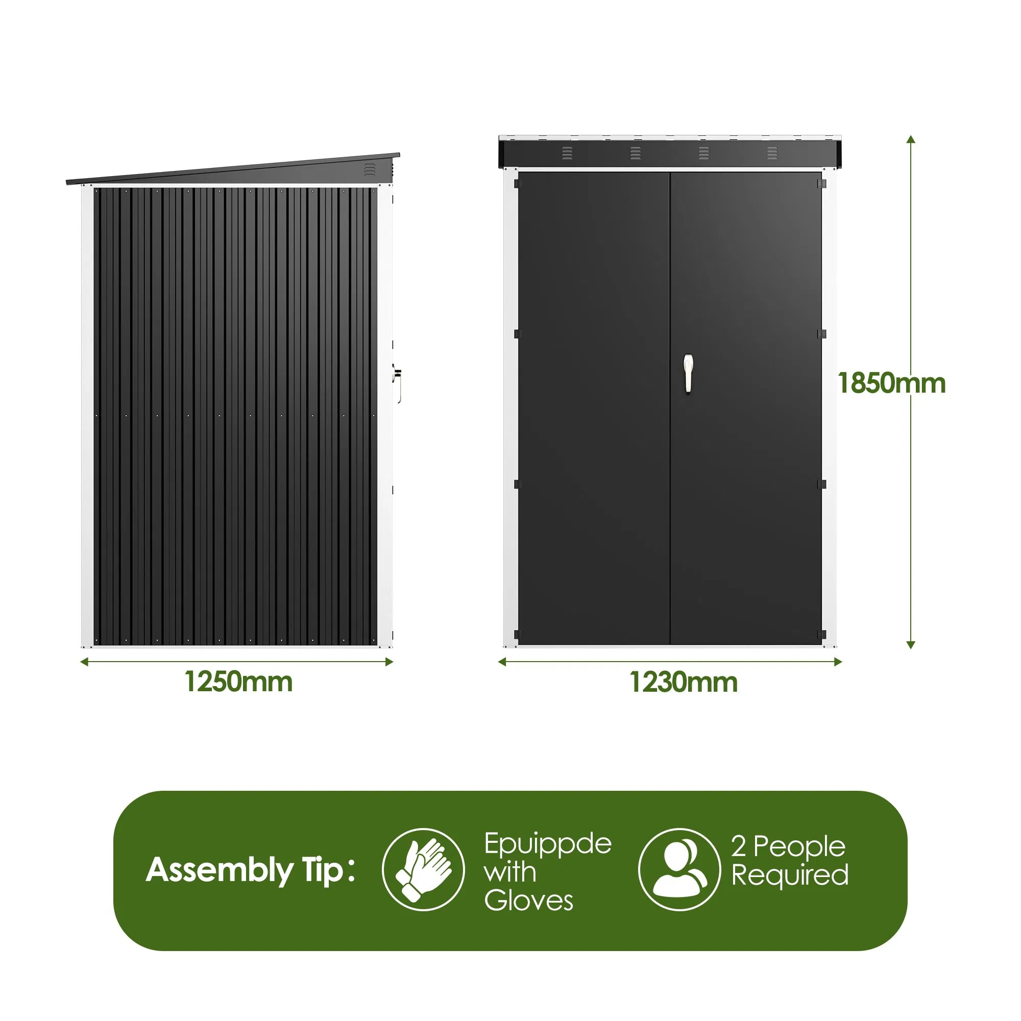 4X4 FT Garden Shed Galvanized Steel Outdoor Tool Storage Shed Lockable Double Sliding