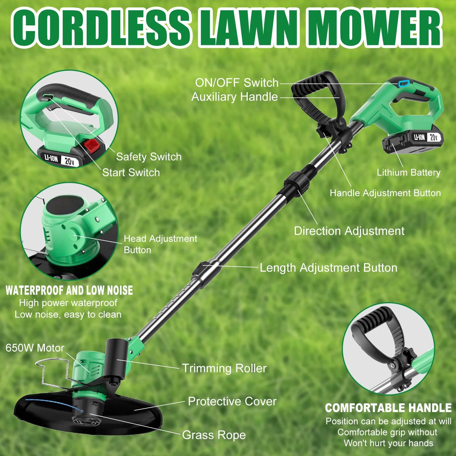 20V Cordless Grass Cutter, Electric Grass Trimmer for Garden, Support OEM/ODM