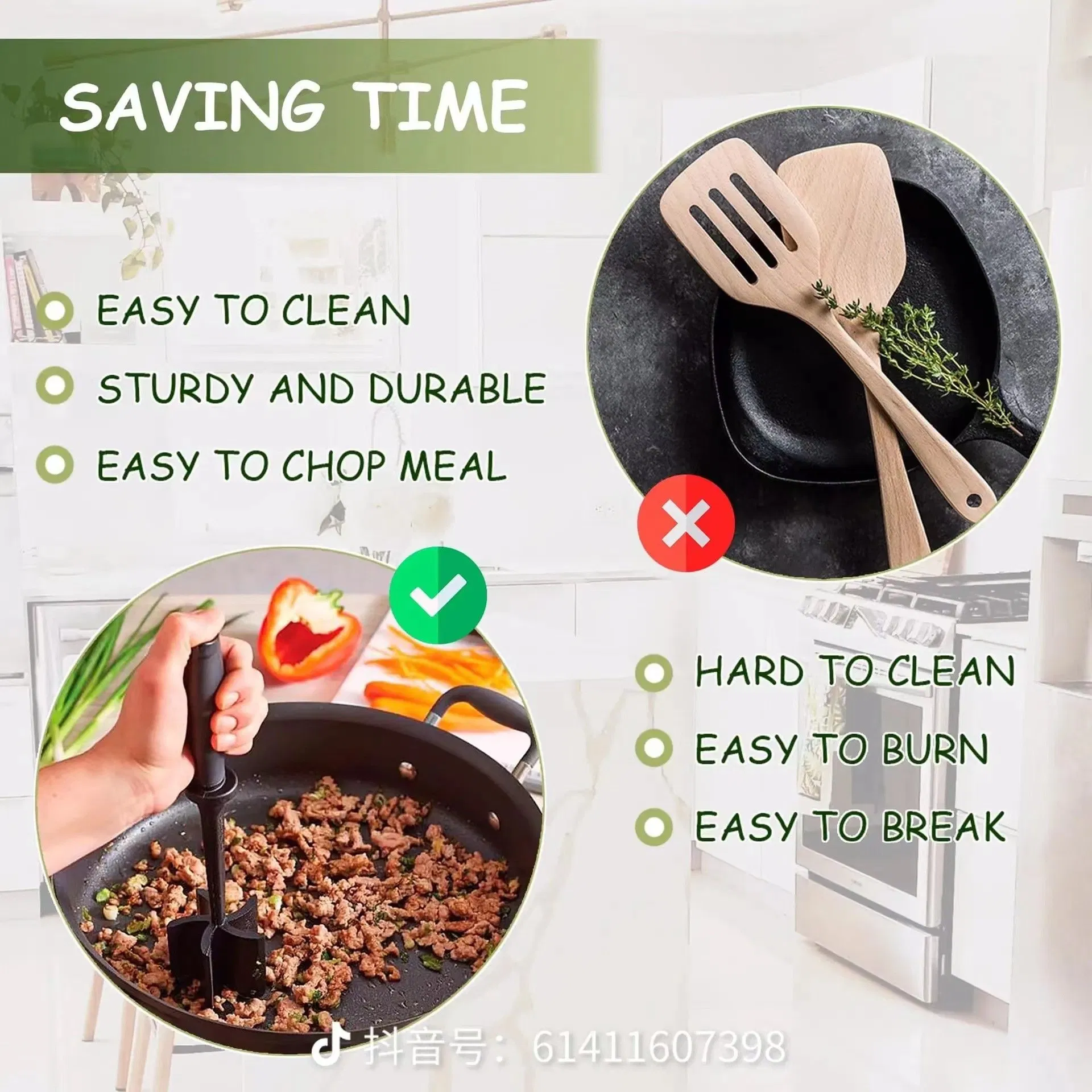 Shein Temu Heat-Resistant Meat Chopper Handheld Beef Tomato Potato Smasher