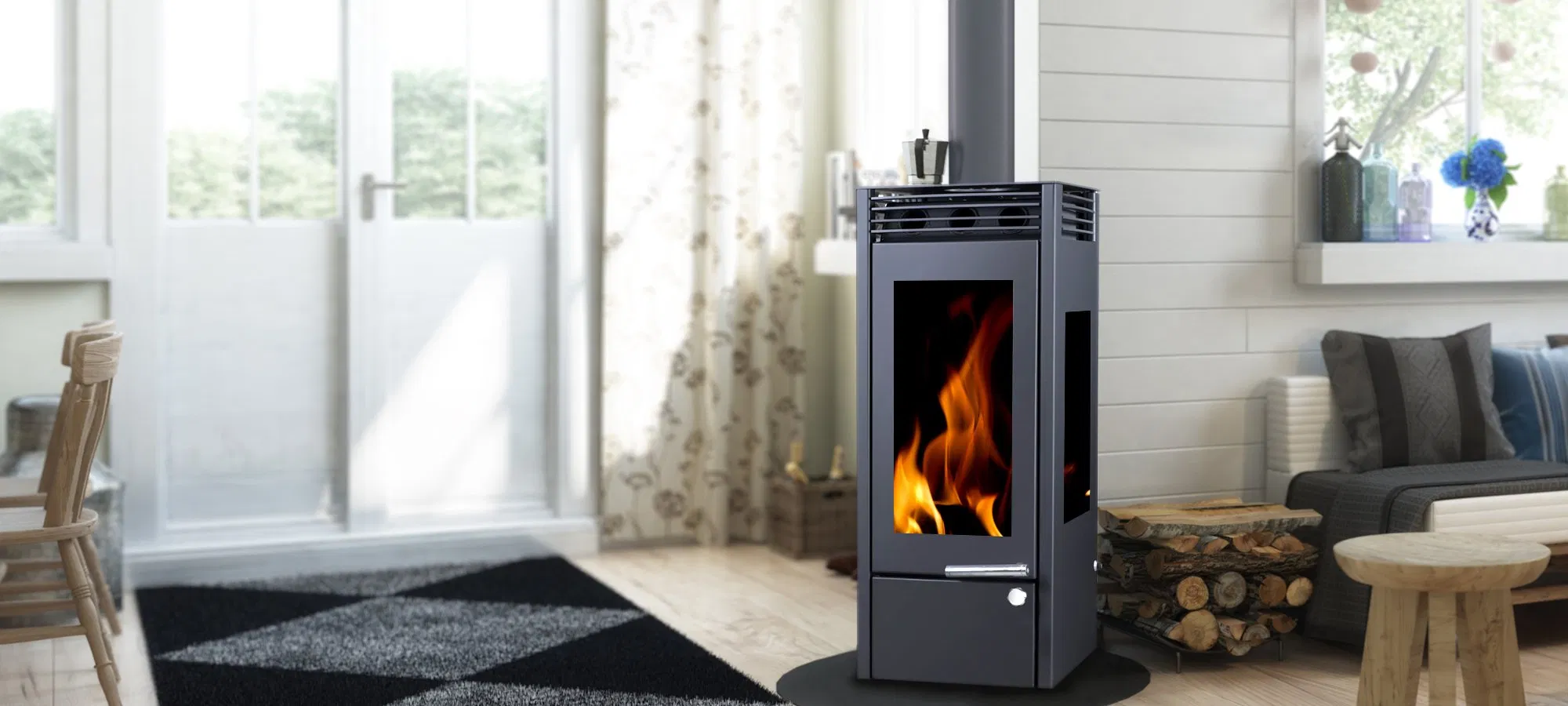 China Made Wood Fireplace with 3 Sided Glass