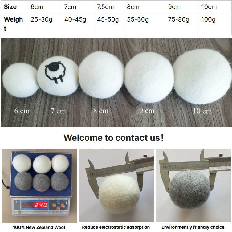 7cm Natural Eco Friendly Washing Machine Laundry Clean Ball Organic Natural Reusable XL 100% Wool Softher Wool Felt Dryer Balls