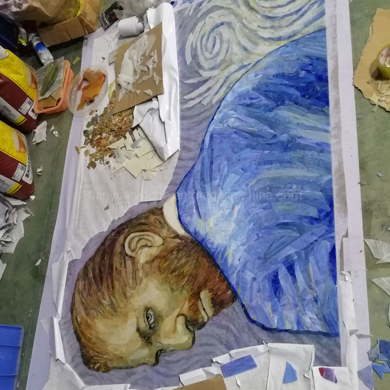 World Masterpiece Vincent Van Gogh Starry Night Picture Handmade Decorative Glass Mosaic Wall Art Murals