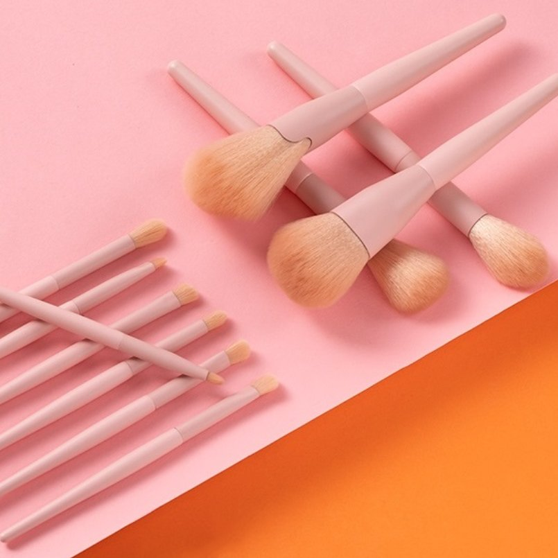 Professional 11PCS Cosmetic Brush Set Private Label Vegan Eyeshadow Powder Foundation Contour Brush Pink Makeup Brush