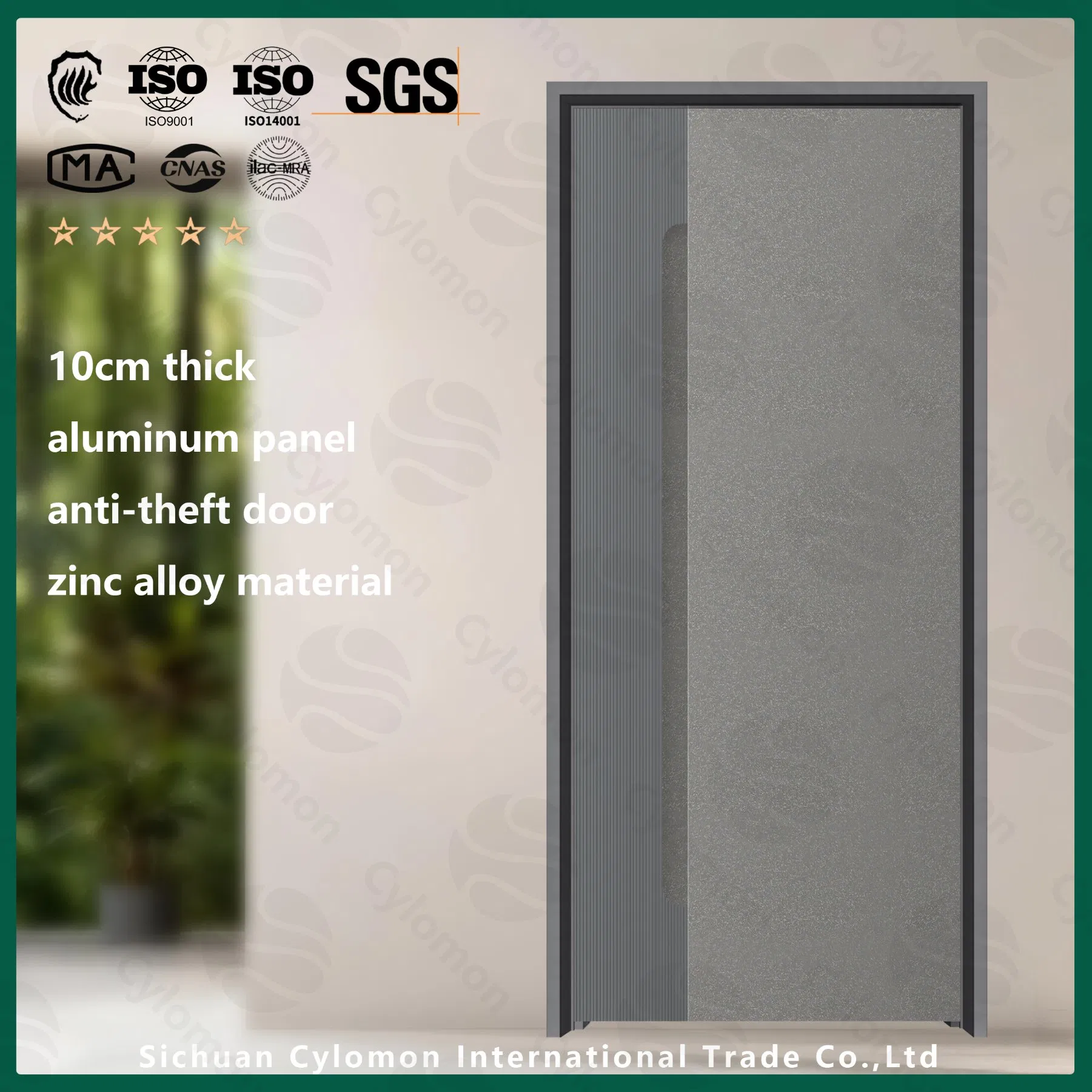 Reinforced Security Steel Door 100mm - Wood Grain Finish Wide Aluminum Grooved Panel 19-Point Locking System