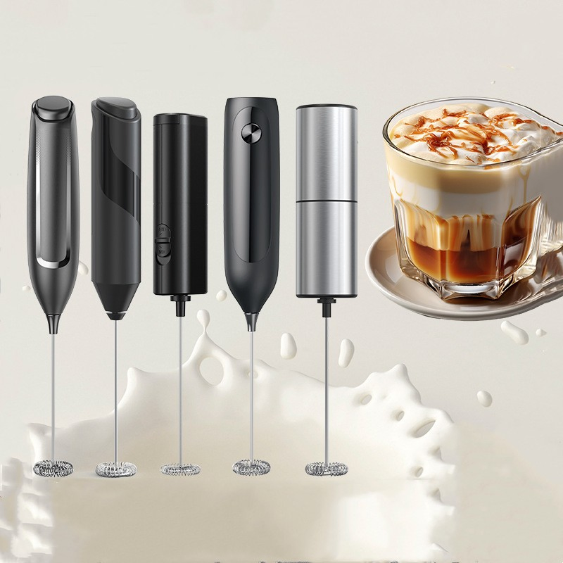 Powerful Milk Frother Wand - Mini Handheld Milk Frother with Stainless Steel Whisk - Battery-Powered Drink Mixer for Coffee, Lattes, Cappuccinos, Matcha--Black