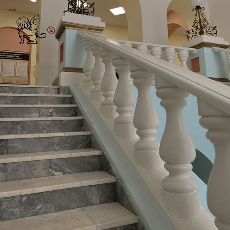 Luxury French Building Roman Railing Baluster Design White Stone Marble Stair Handrail Factory Price