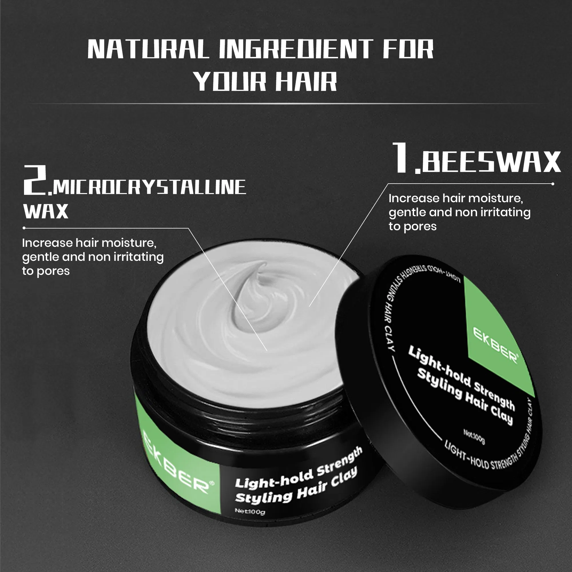 Private Label Natural Ingredient Quickly Styling for Men Light-Hold Strength Matte Hair Clay