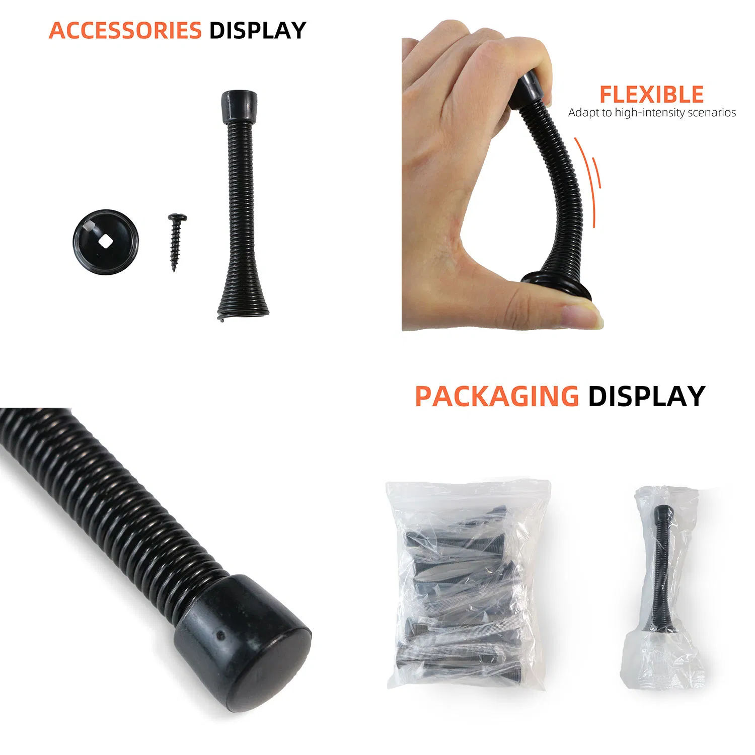 White Rubber Bumper Tips Door Stops Satin Nickel- 3-1/4" Flexible Spring Door Stopper