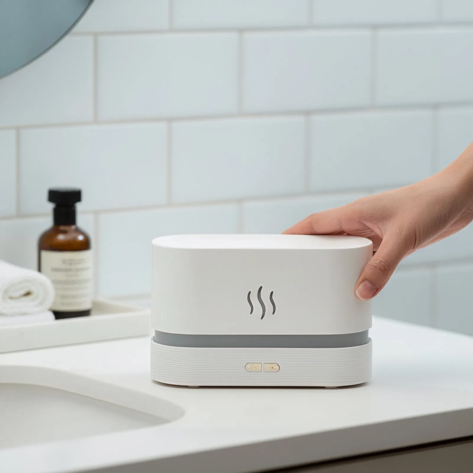 3D Simulation Flame Diffuser USB Desktop Seven-Color Flame Humidifier Home Fragrance Machine