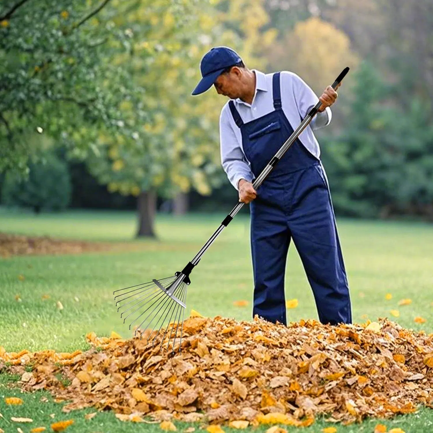 Garden Rake for Leaves Heavy Duty Metal Adjustable Leaf Rake for Lawns