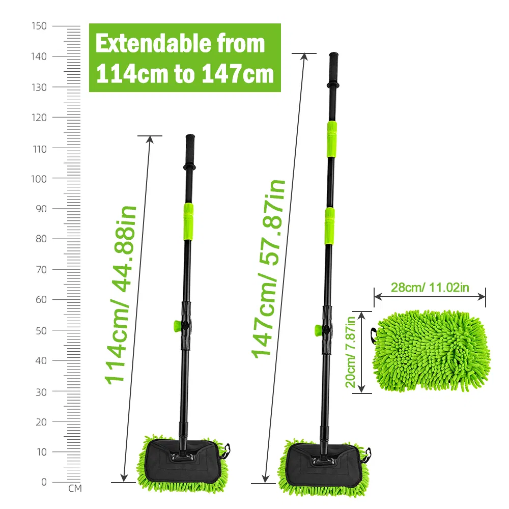 Car Wash Mop with Adjustable Telescopic Handle Chenille Microfiber Brush Head Car Cleaning Brush Care Kits Wholesale Retractable Flat Mop with Rotatable Pole