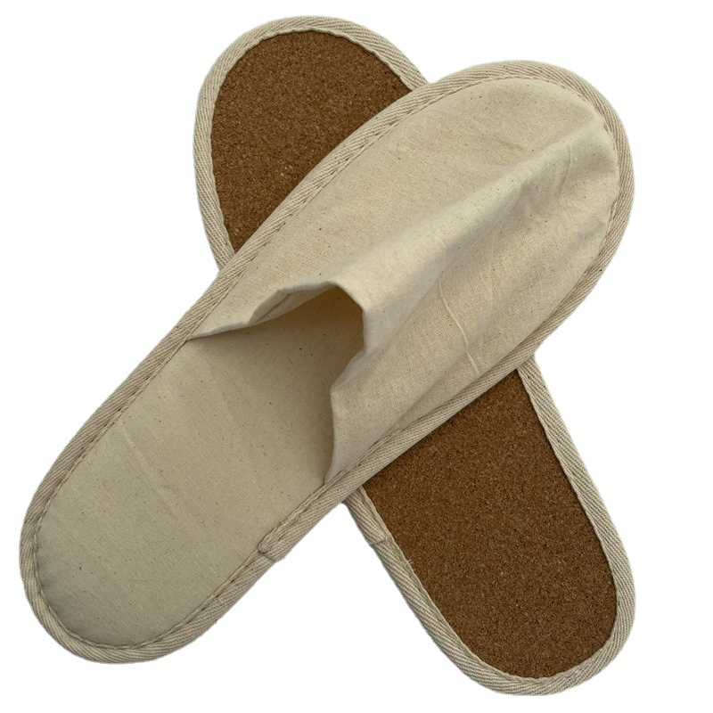 Unisex High End Eco Friendly 100% Linen Aviation Hotel Slippers with Cork Sole
