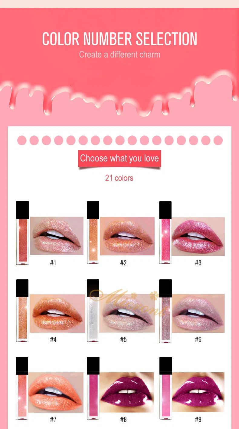 Private Logo Pearlescent 21 Colors Non-Stick Cup Waterproof Lip Gloss Metal Lipgloss