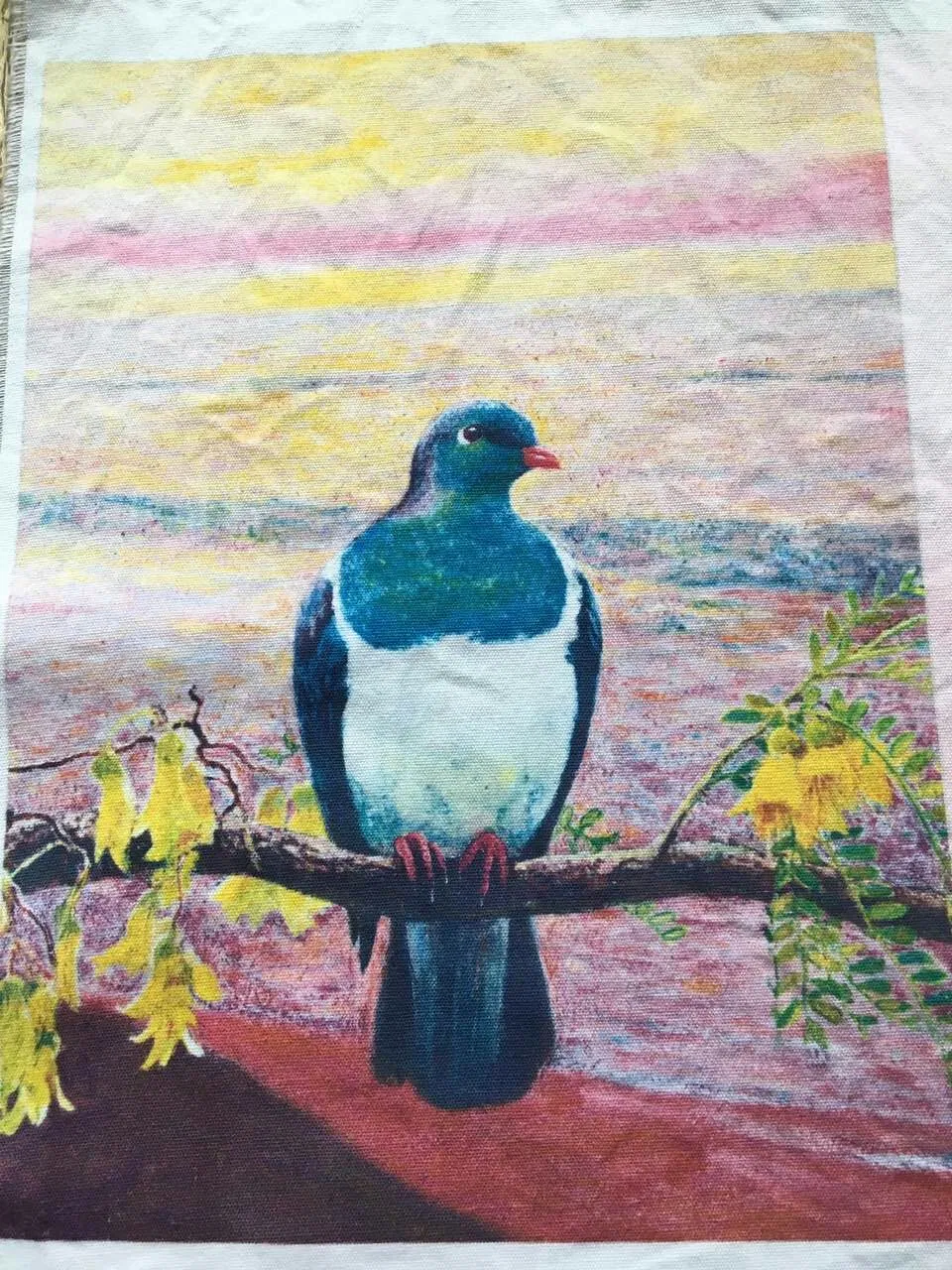 100% Cotton Digital Printed New Zealand Pigeon with Yellow Flower Kitchen Towel