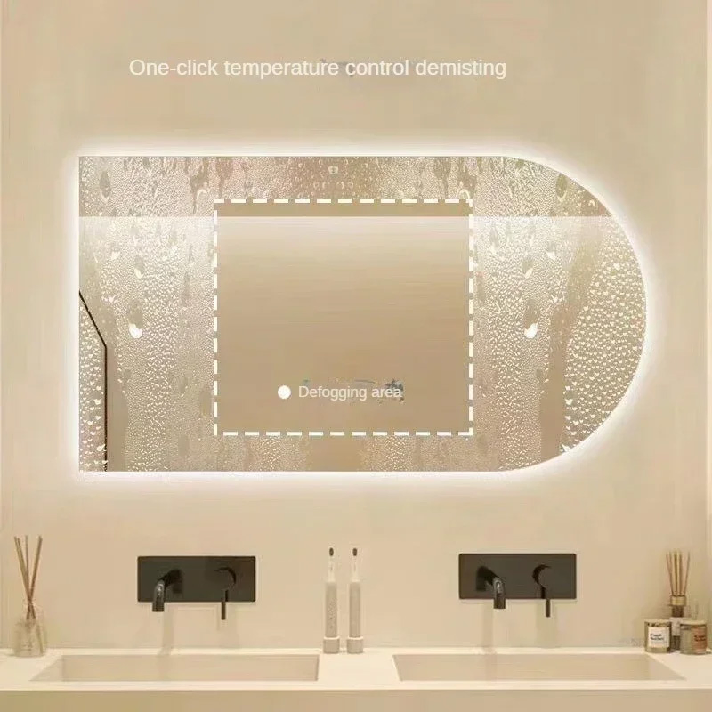 Smart Touch Anti-Fog Bathroom Mirror - Irregular Arc Wall-Mounted with LED Lights