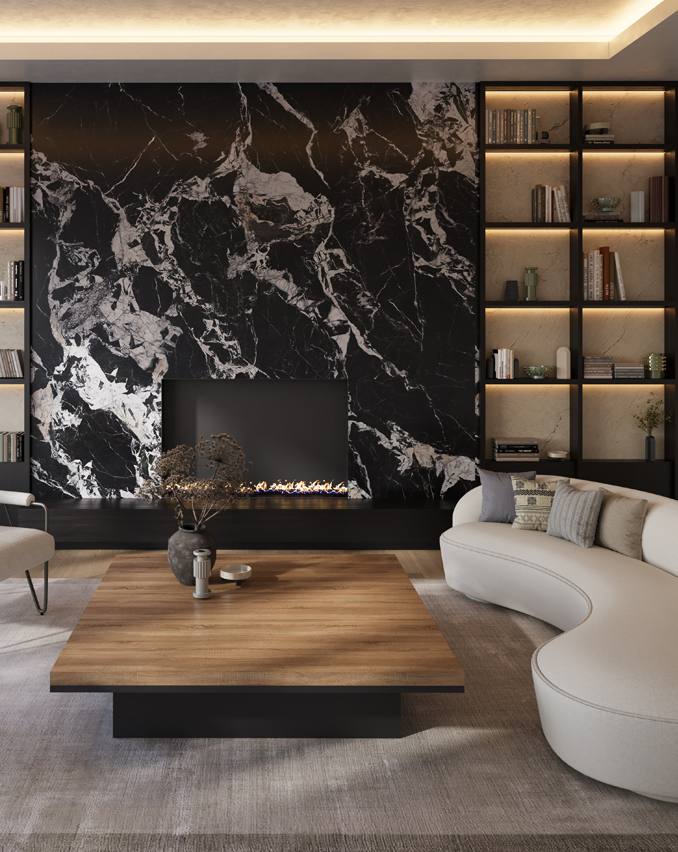 Керамогранит Nero Antico под мрамор, матовый