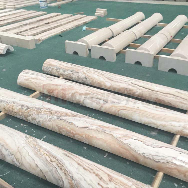 Square Fluted Beige Marble Pillar Round Hollow Columns Beige White Limestone Marble Columns