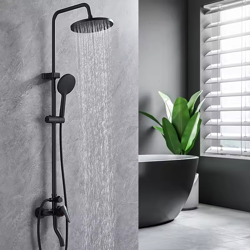 Traditional Stainless Steel Rain Shower Set with Thermostatic Round Mixing Shower Head Set