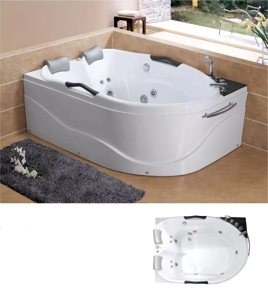 Угловая акриловая ванна с гидромассажем