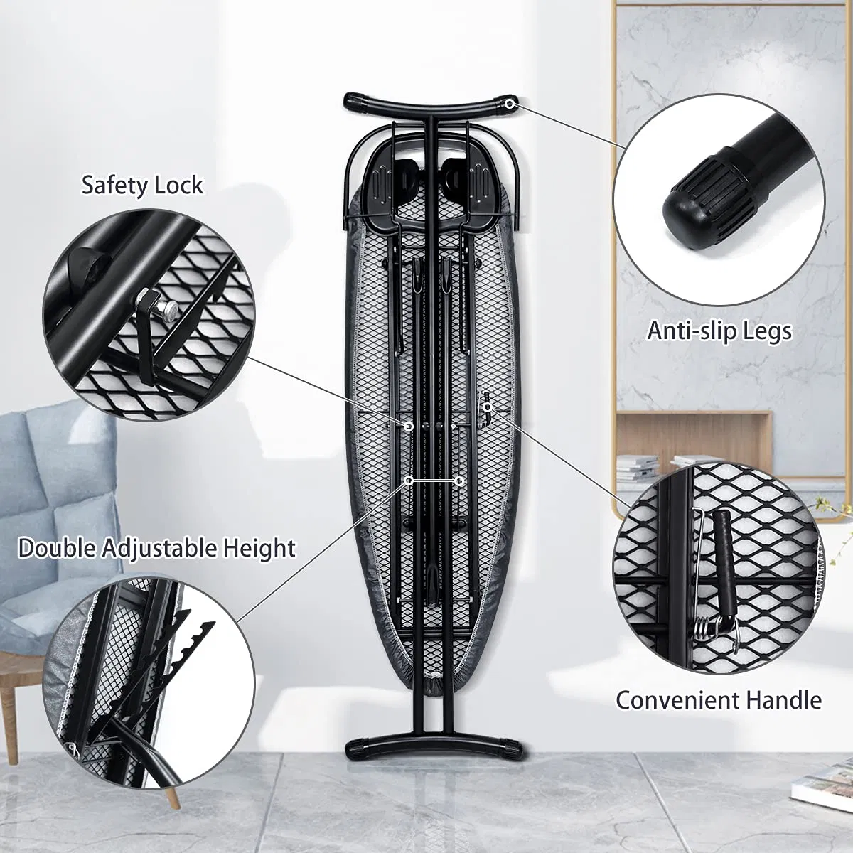 Ironing Board Retractable Adjustable Rest Steel Thicken Felt Pad Heat Resistant Cove