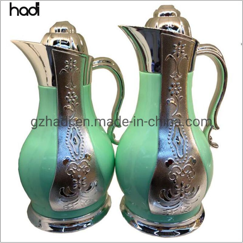 2023 New Arrival Golden Supplier Brass Sets Black Gold Modern Saudi Arabian Thermos Coffee Flask Vacuum Pot Jug Metal Body Glass Insert Arabic Coffee Pot Dallah