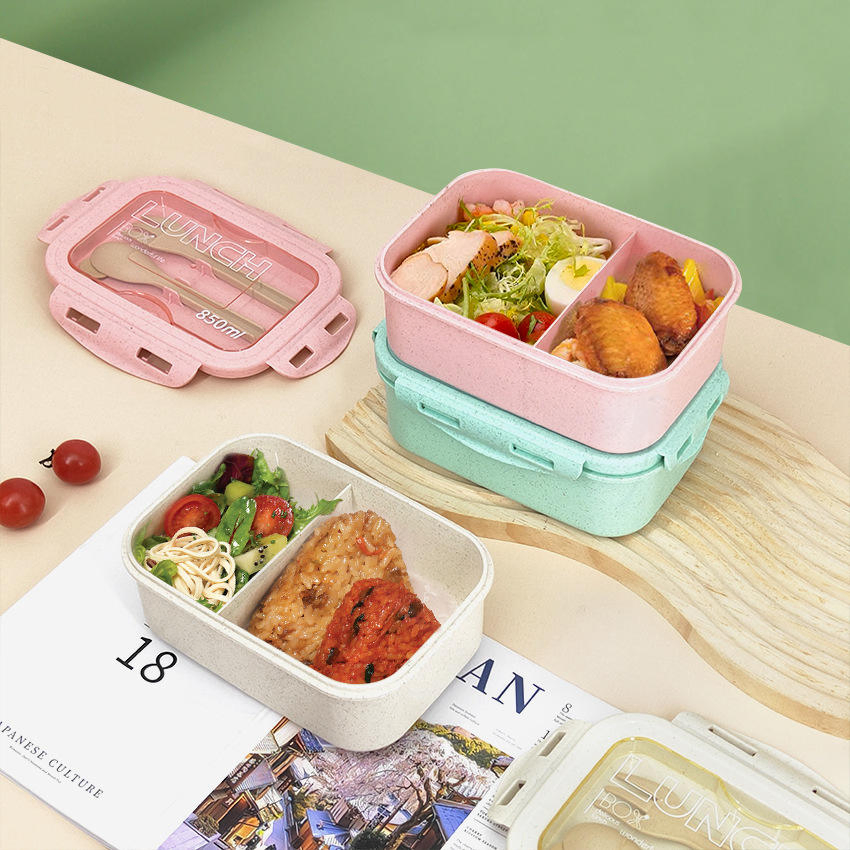 Wheat Straw Fiber Lunch Box with Spoon and Fork Set
