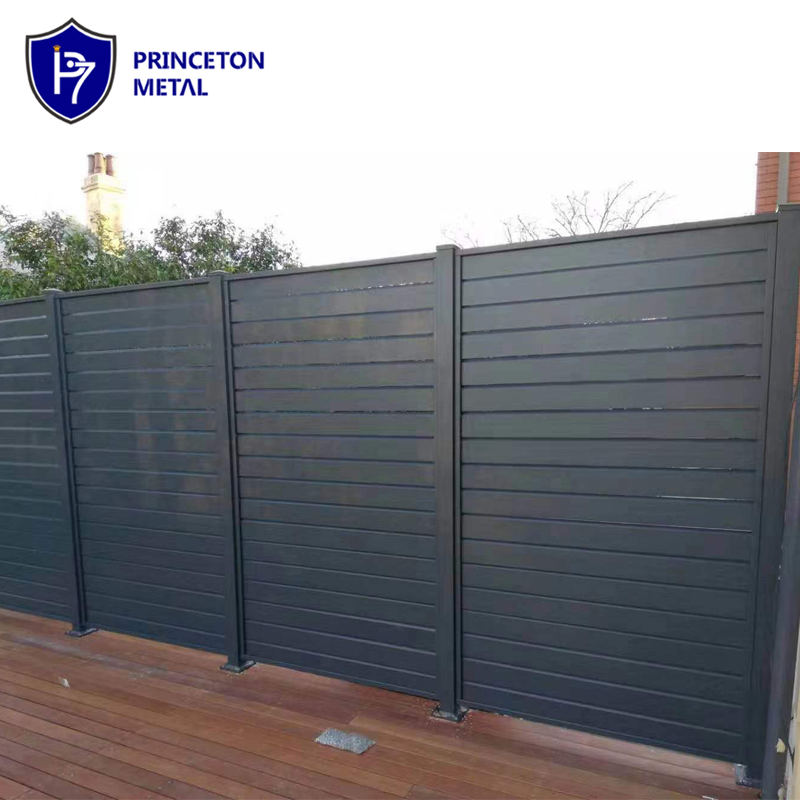 Powder Coated Decorative Metal Black Whole Privacy Aluminum Horizontal Slat Fence