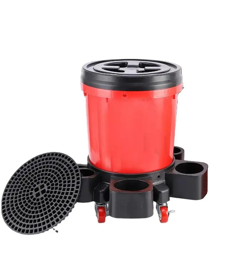 Portable Removable Rolling Plastic Dolly Car Washing Bucket Plastic Black Transparent Bucket with Lid for Car Detailing