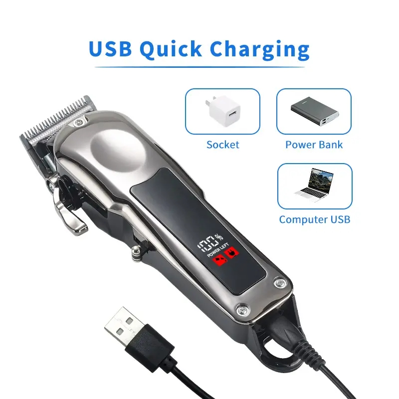 Stainless Steel Blade Cutting Hairs Silen Clippers Hair Trimmer USB Charging Cordless Professional Hair Clippers