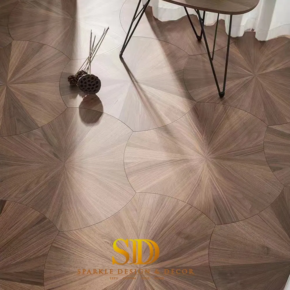 Elegant Lotus Shape Laminated Wood Inlay Tiles for Bedroom Floor