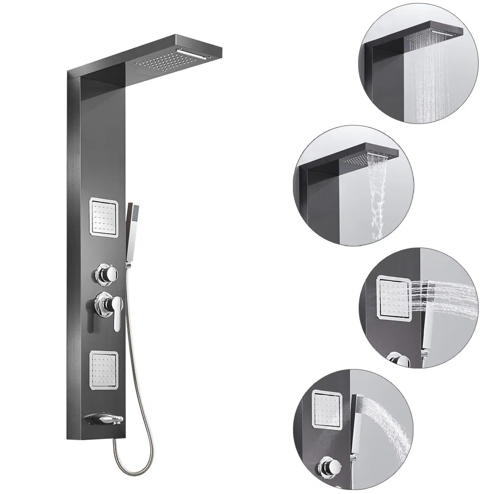 Stainless Steel Multifunction Waterfall Rain Bathroom Shower Panel