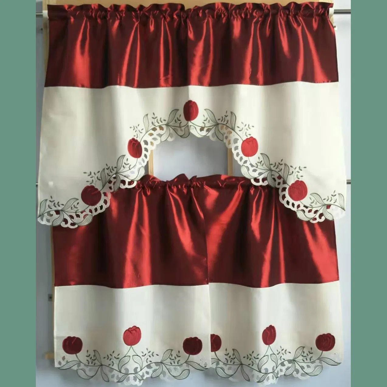 Butterfly and Flower Embroidered Patchwork Kitchen Curtain