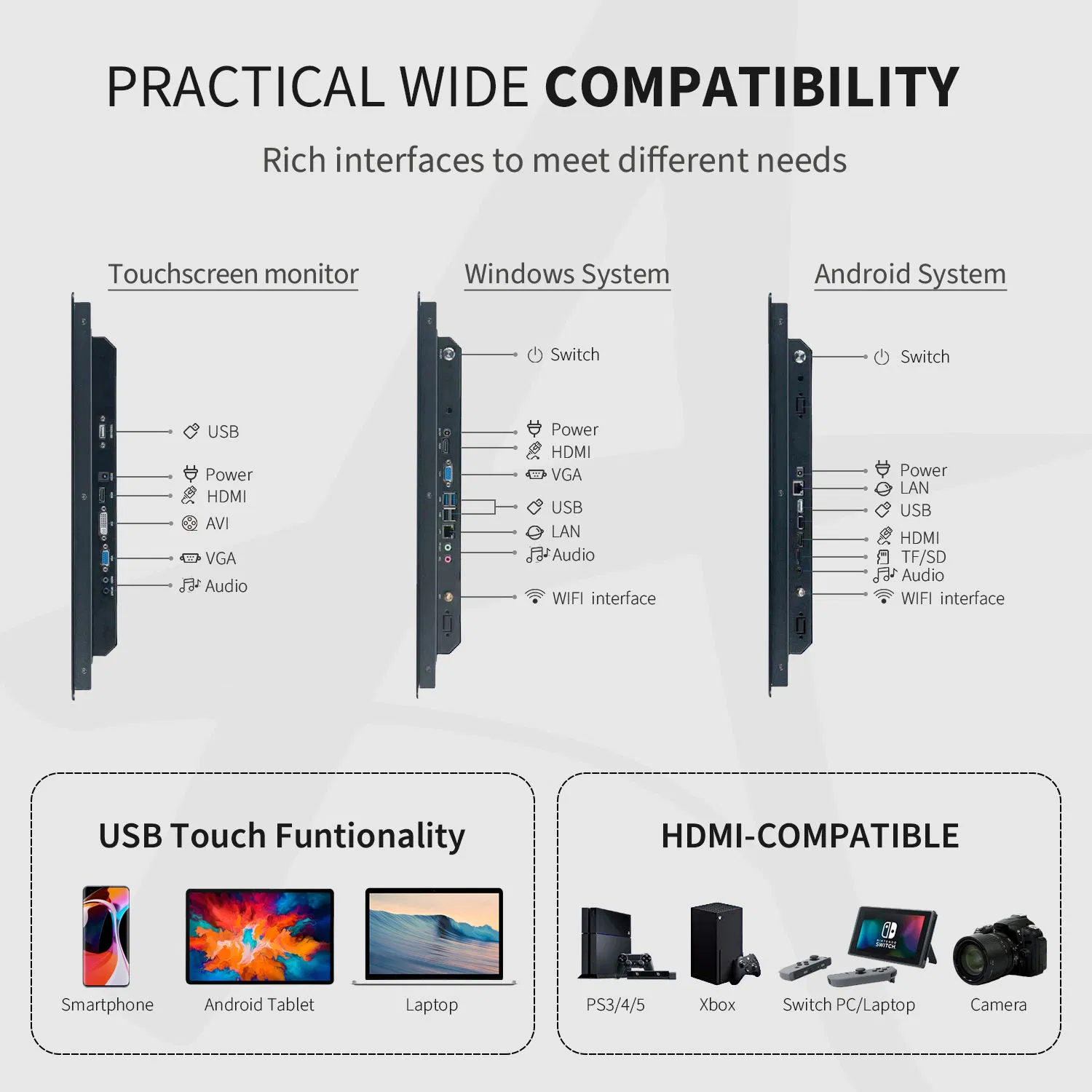 Touchwo Industrial Panel Mounting Touch Display 15 15.6 17 19 22 Inch USB LCD Industrial Open Frame Touch Monitor