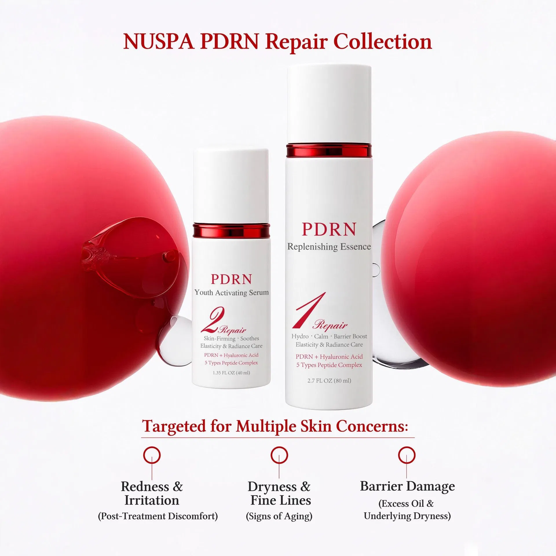 Private Label Facial Skin Care Pink Pdrn Essence Moisturizing Hydrating Anti-Aging Whitening Pdrn Pink Peptide Skin Care Set