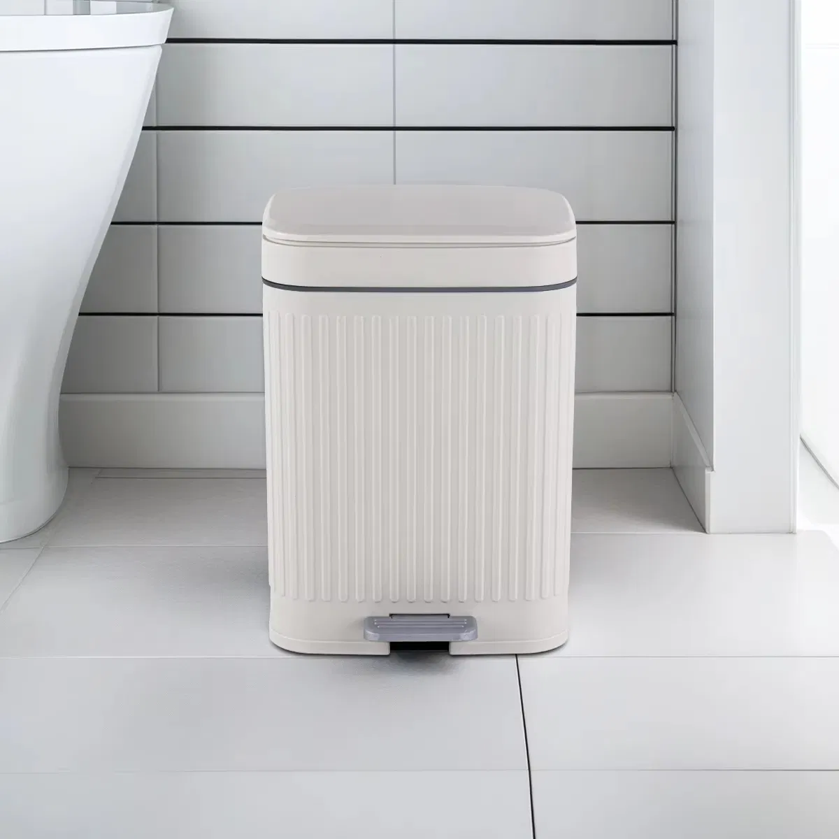 8L Square Embossed Surface Foot Pedal Dust Garbage Trash Plastic Waste Bin