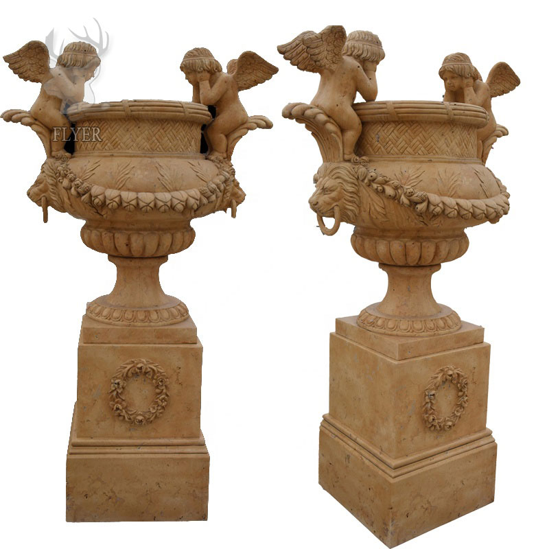 Wholesale Garden Planter Classic Hand Carve Marble Flowerpot Cherub Little Angel Statue